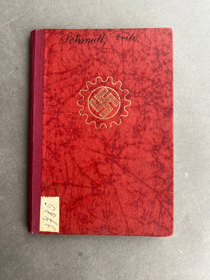 WW2 Tysk DAF Medlemsbog. Godt udfyldt. Original.