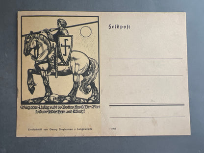 WW2 Tysk Feldpost. Ideologisk motiv med det antikke hagekors på skjoldet. Ubrugt. Original.