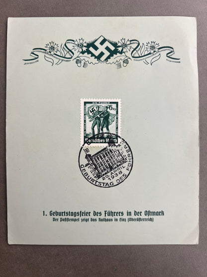 WW2 Tysk NSDAP Frimærke "ark" i anledning af AH fødselsdag. Ses ikke tit. Original.
