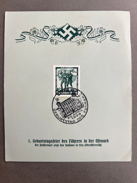 WW2 Tysk NSDAP Frimærke "ark" i anledning af AH fødselsdag. Ses ikke tit. Original.