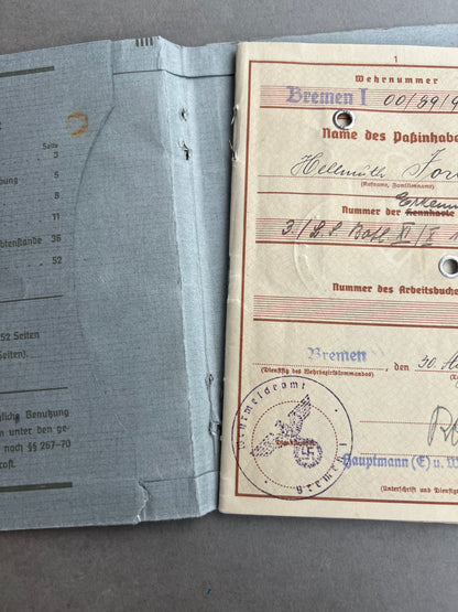 WW2 Tysk Wehrmacht Wehrpass. WW1-Veteran. Original.