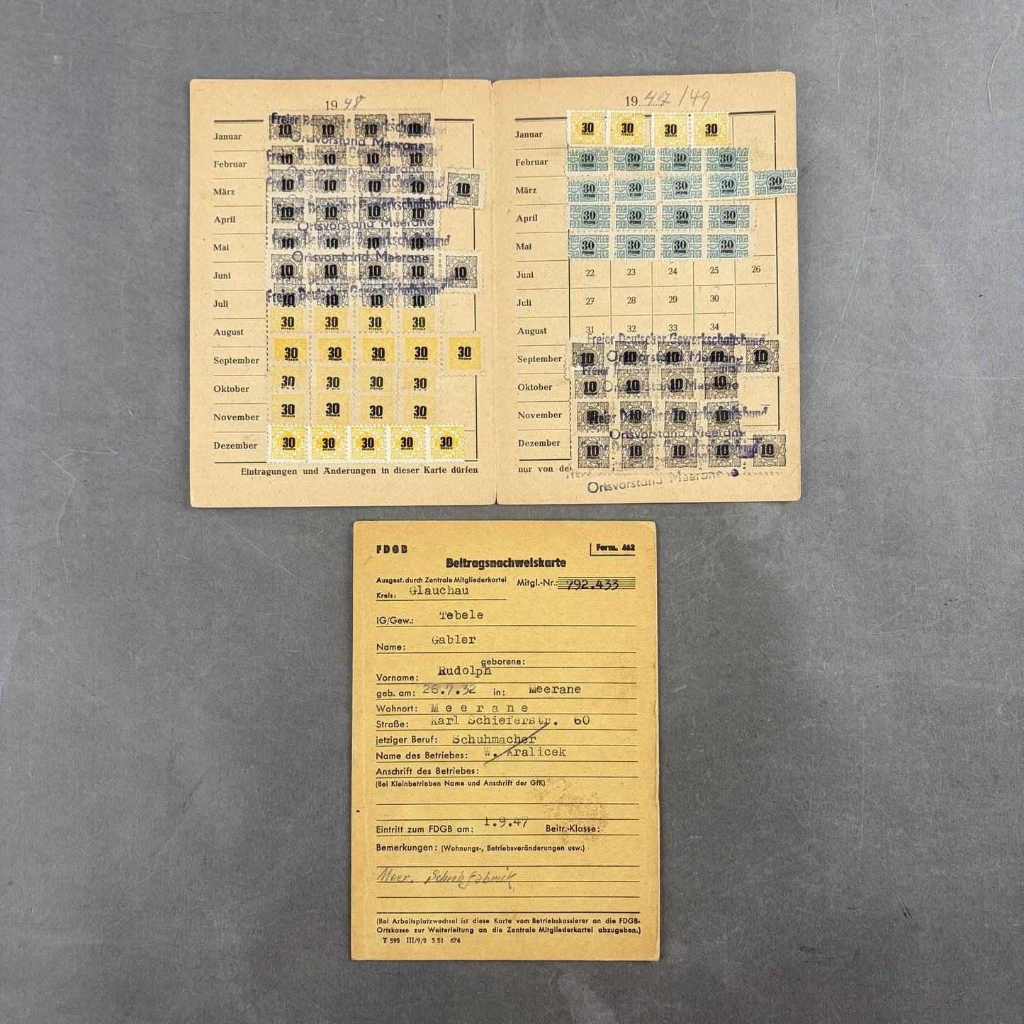 Østtysk DDR Lot af "Medlemsbøger". Original.