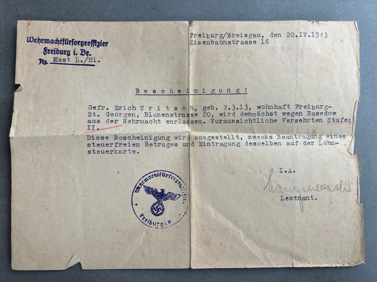 WW2 Tysk Wehrpass Lot fra en Gefreiter. Original.
