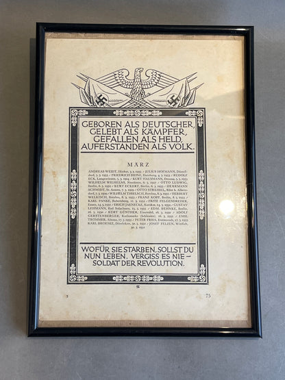 WW2 Tysk NSDAP Udklip/Plakat i nyere ramme. Illustrativ. Original.