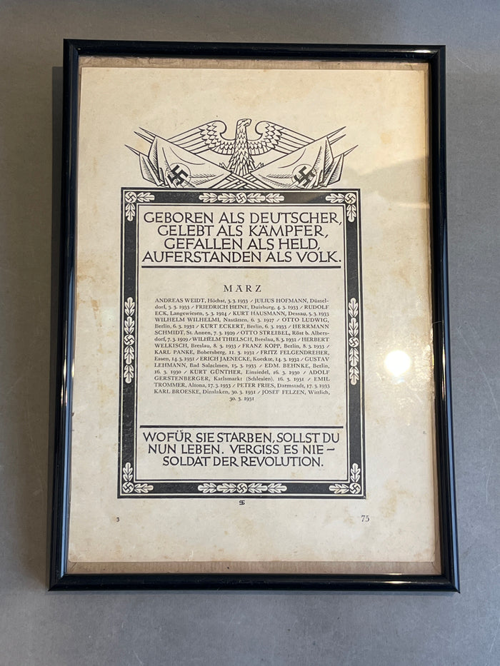 WW2 Tysk NSDAP Udklip/Plakat i nyere ramme. Illustrativ. Original.