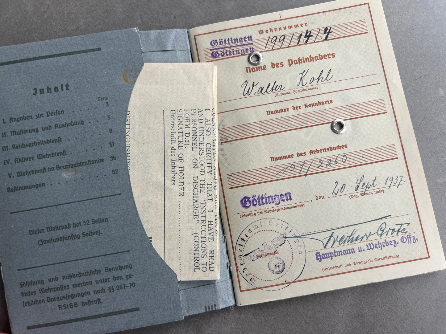 WW2 Tysk Wehrpass "Heer". Original.