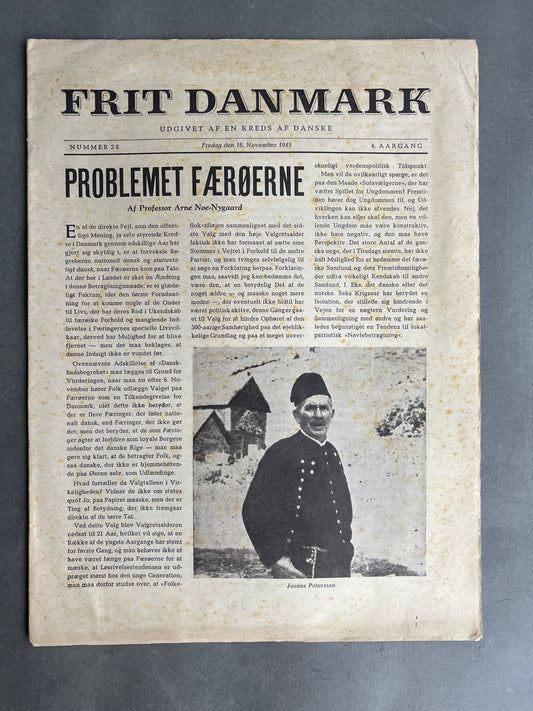 WW2 Dansk "Frit Danmark" fra 18. november 1945. Original.