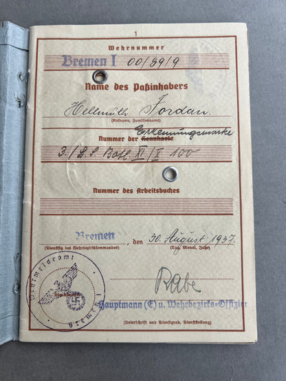 WW2 Tysk Wehrmacht Wehrpass. WW1-Veteran. Original.