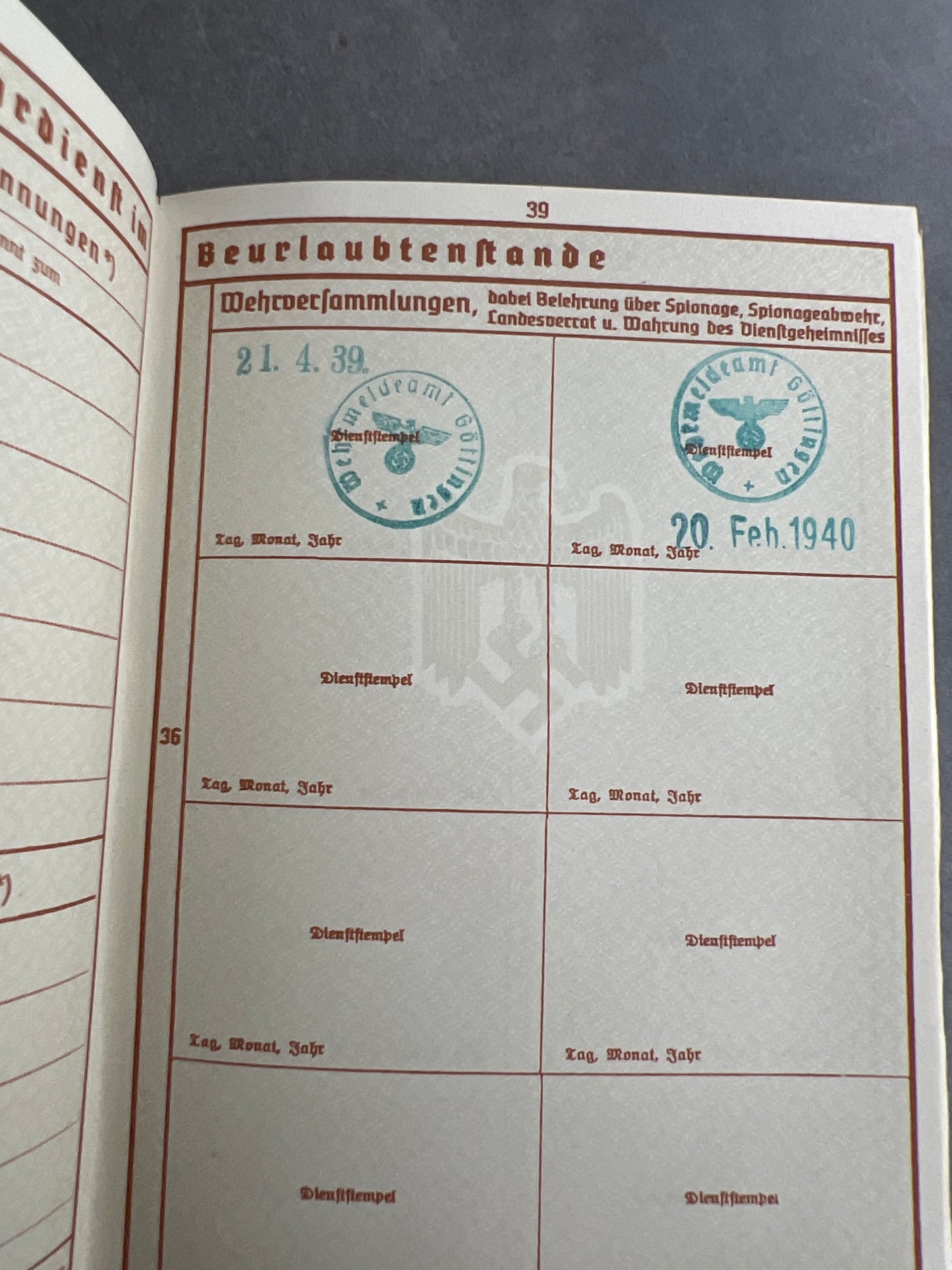 WW2 Tysk Wehrpass "Heer". Original.