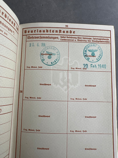 WW2 Tysk Wehrpass "Heer". Original.