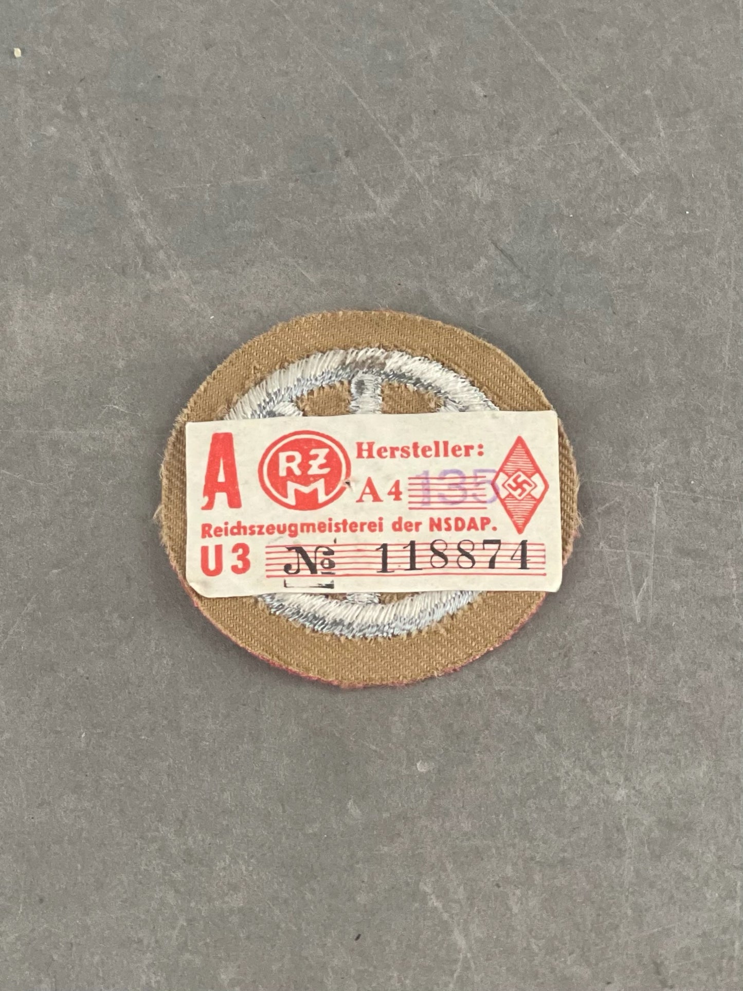 WW2 Tysk HJ Specialist Ærmemærke for motoriseret HJ. Med RZM-Mærkat. Sjælden. Original.