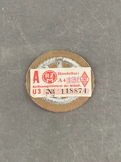 WW2 Tysk HJ Specialist Ærmemærke for motoriseret HJ. Med RZM-Mærkat. Sjælden. Original.
