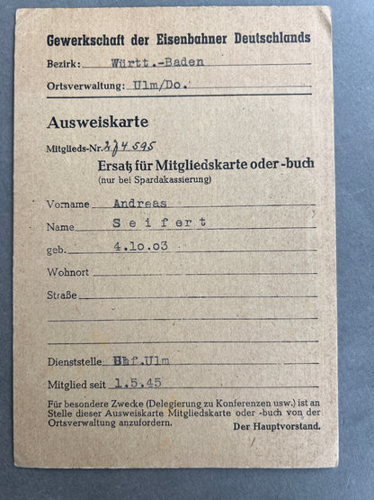 Østtysk DDR Ersatz medlemskort. Original.