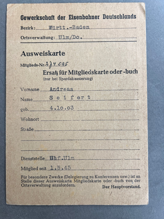 Østtysk DDR Ersatz medlemskort. Original.