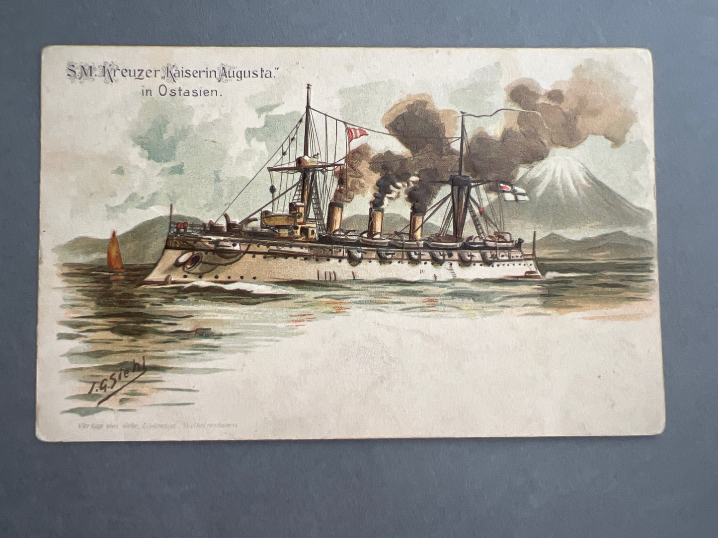 WW1 Tysk Marine Postkort. Skibet er præget i. Original.