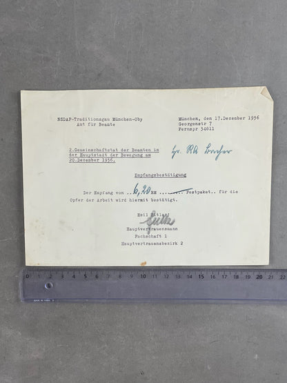 WW2 Tysk NSDAP Seddel. Original.