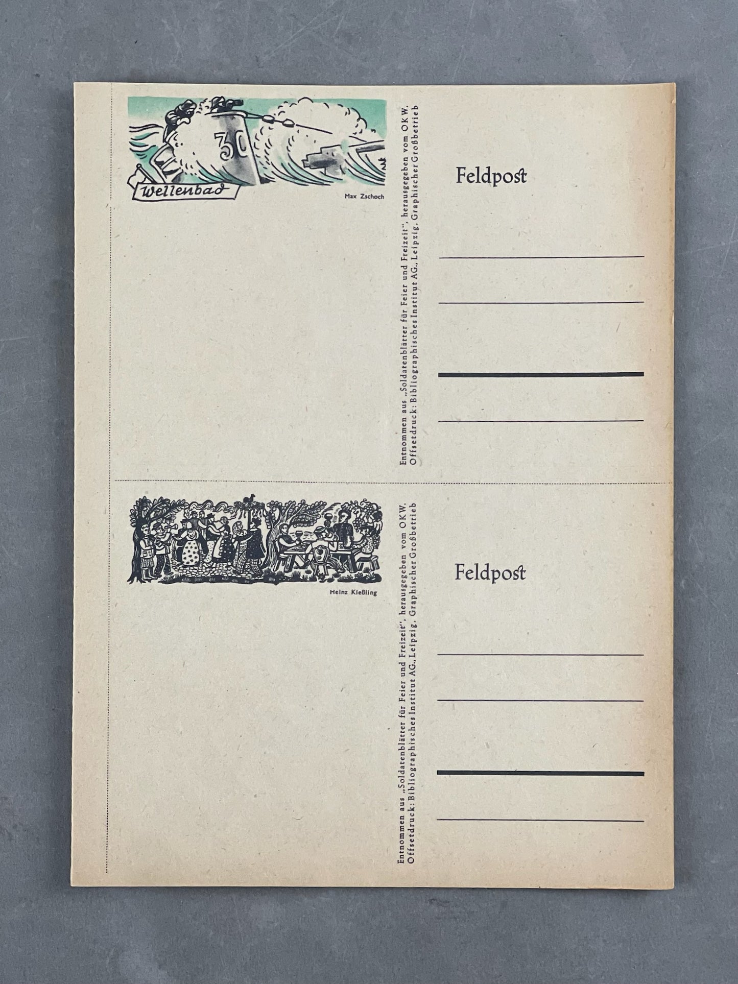 WW2 Tysk Ark med 4 stk. "Feldpost". Anti-Russisk Propaganda på bagsiden. Ubrugte. Original.