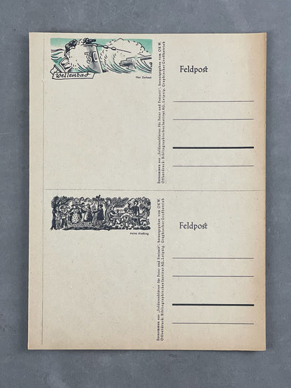 WW2 Tysk Ark med 4 stk. "Feldpost". Anti-Russisk Propaganda på bagsiden. Ubrugte. Original.