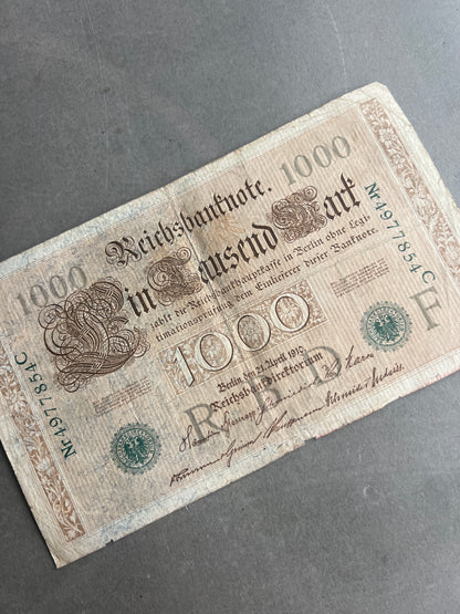 WW1 Tysk "Reichsbanknote" Pengeseddel. Original.