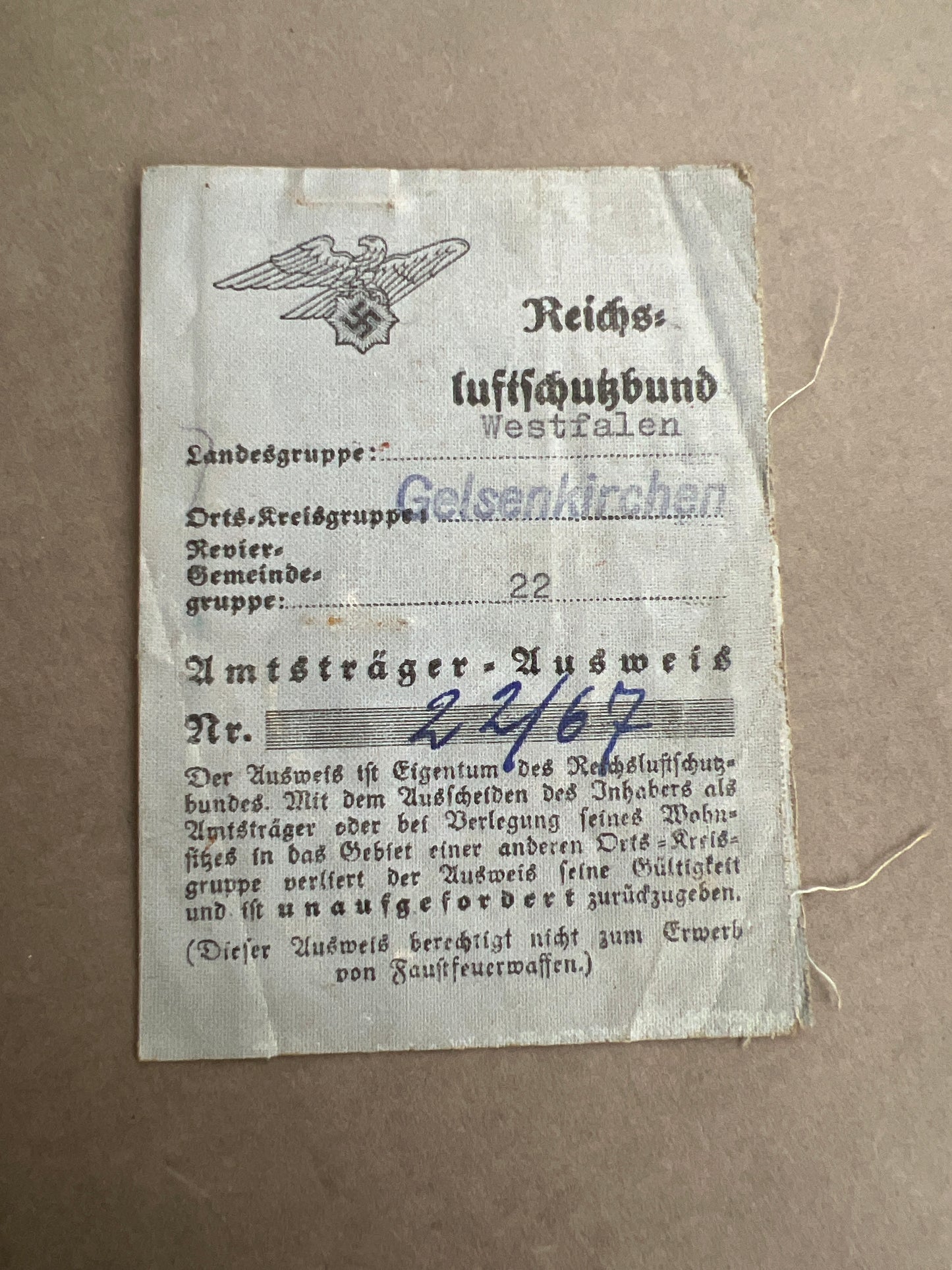 WW2 Tysk RLB Ausweis. Original.