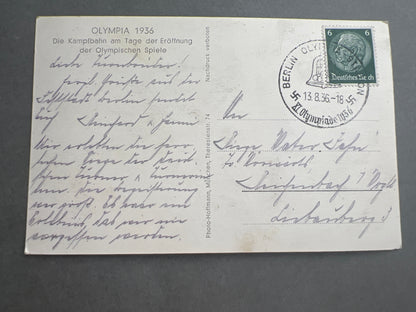 WW2 Tysk Postkort fra Olympiaden 1938. Godt stemplet. Original.