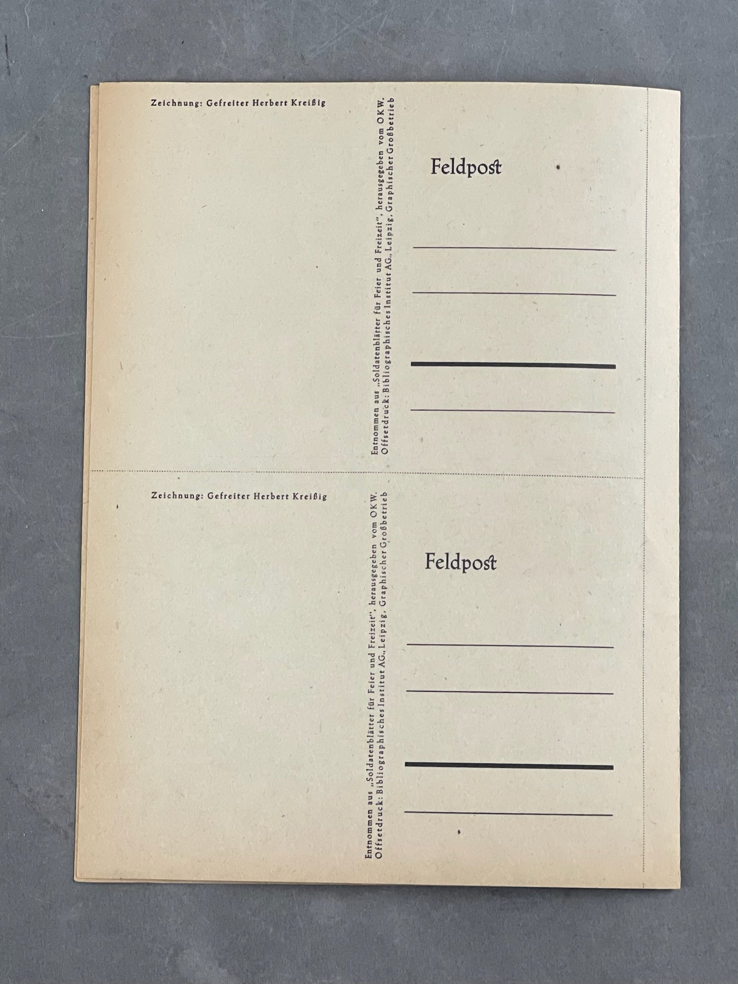 WW2 Tysk Ark med 4 stk. "Feldpost". Anti-Russisk Propaganda på bagsiden. Ubrugte. Original.