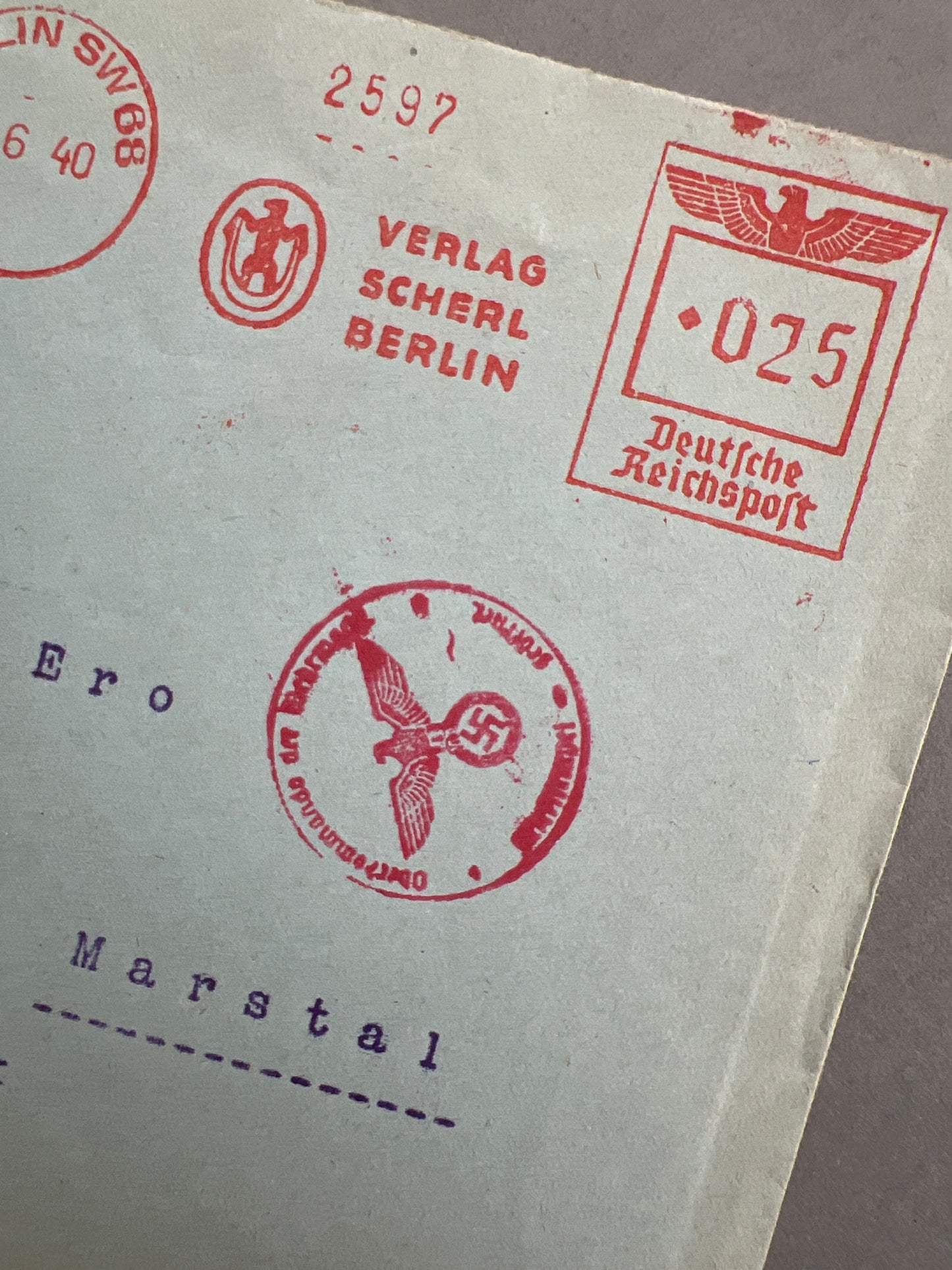 WW2 Tysk Kuvert sendt fra "Oberkommando der Wehrmacht" til Hotel Ero i Danmark. Original.