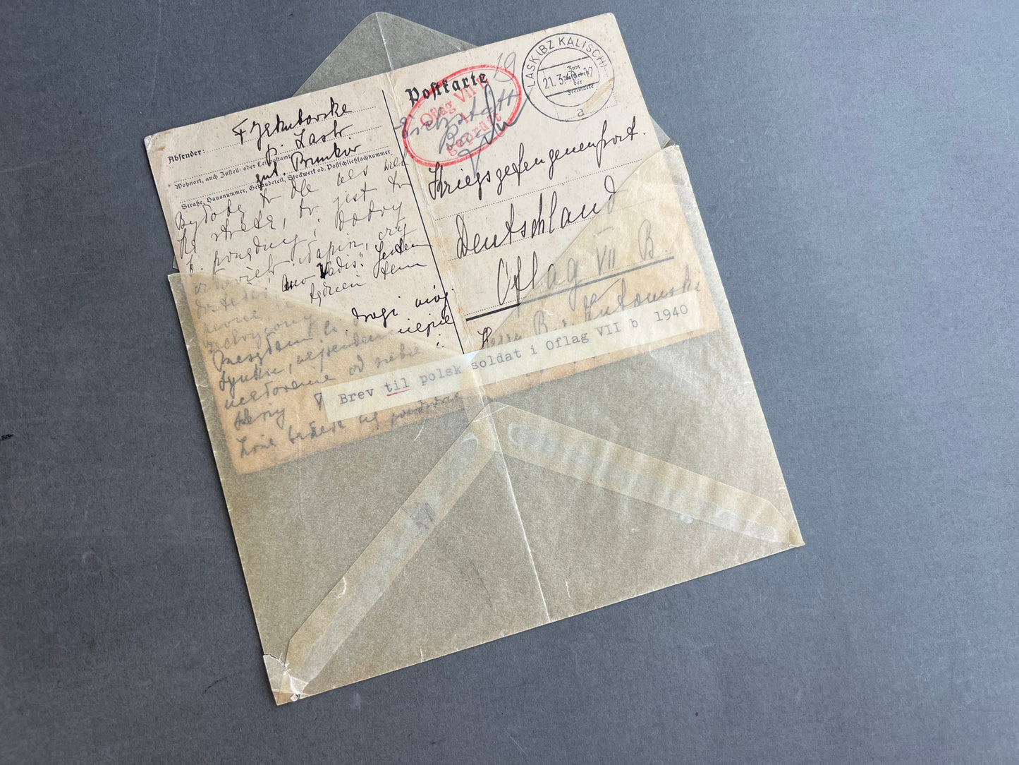 WW2 Tysk/Polsk Postkort. Sendt til polsk soldat i Oflag III (Krigsfange). Original.