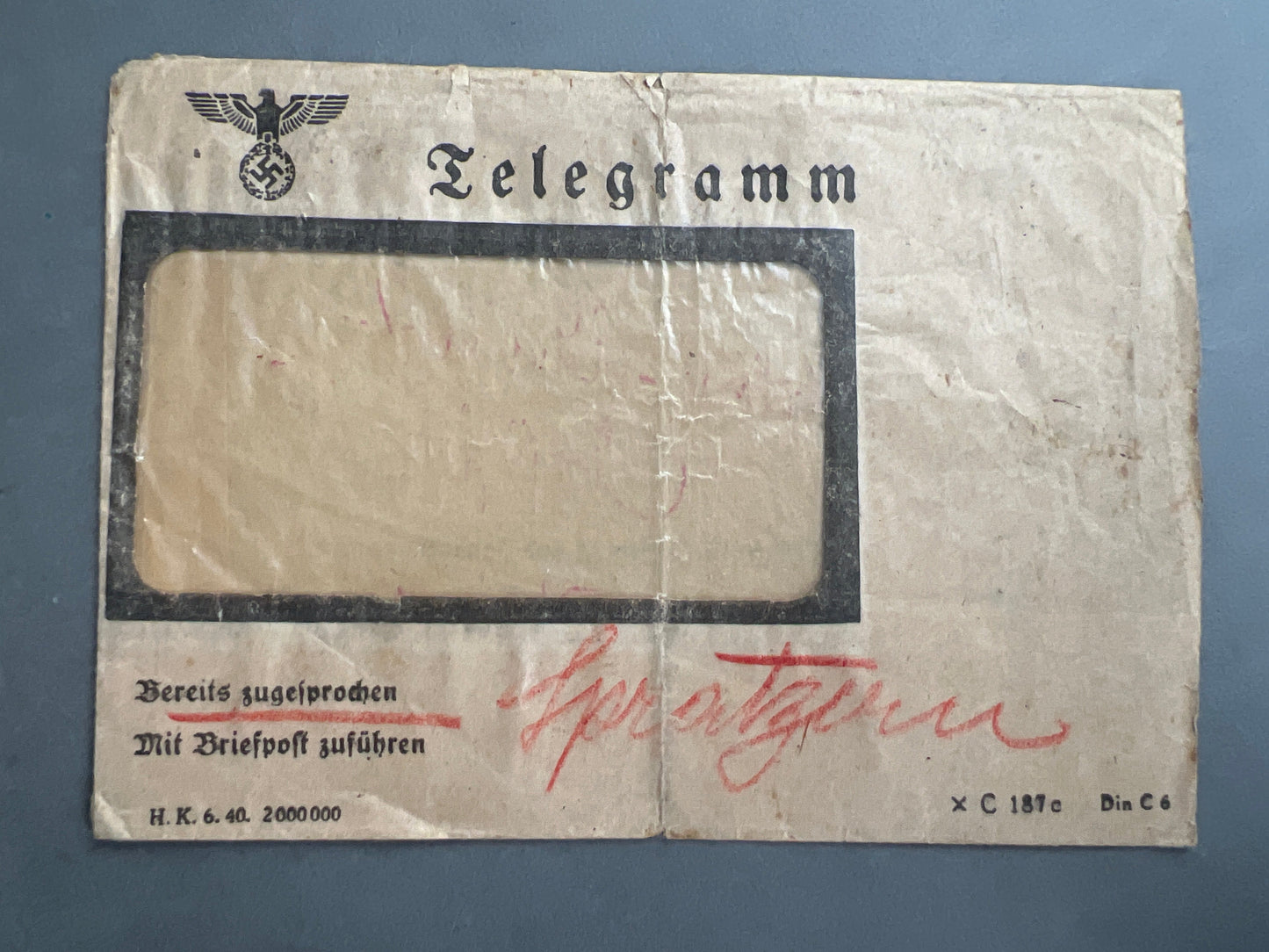 WW2 Tysk Telegram Kuvert. Original.