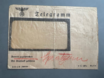 WW2 Tysk Telegram Kuvert. Original.