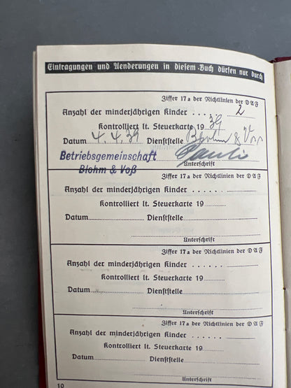 WW2 Tysk DAF Medlemsbog. Original.