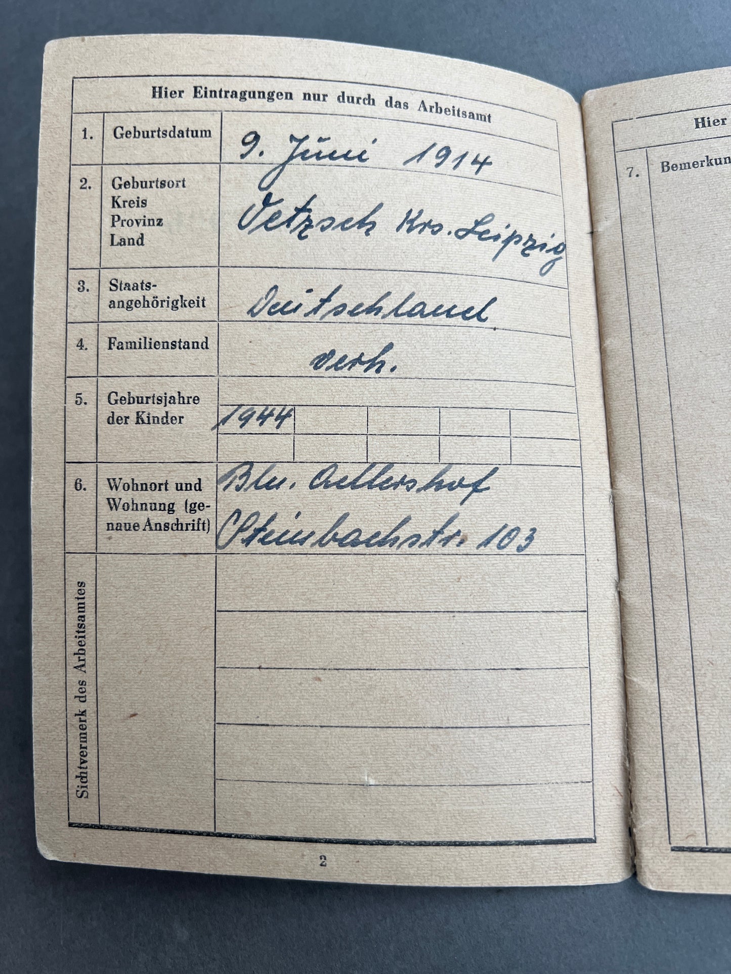 Østtysk DDR Arbeitsbuch. Original.