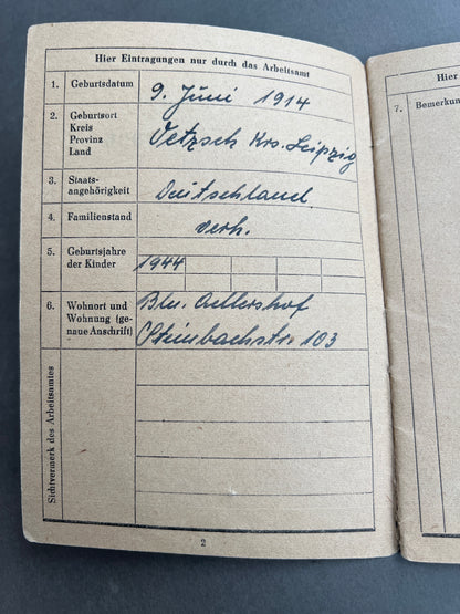 Østtysk DDR Arbeitsbuch. Original.