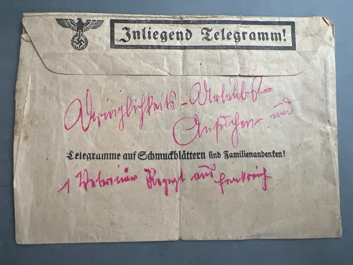 WW2 Tysk Telegram Kuvert. Original.