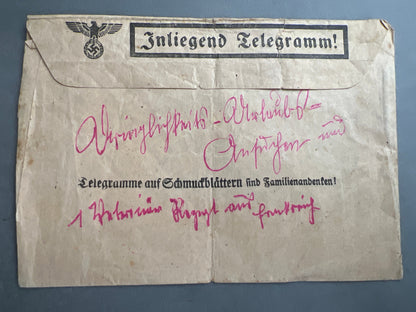 WW2 Tysk Telegram Kuvert. Original.