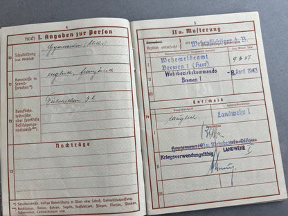 WW2 Tysk Wehrmacht Wehrpass. WW1-Veteran. Original.