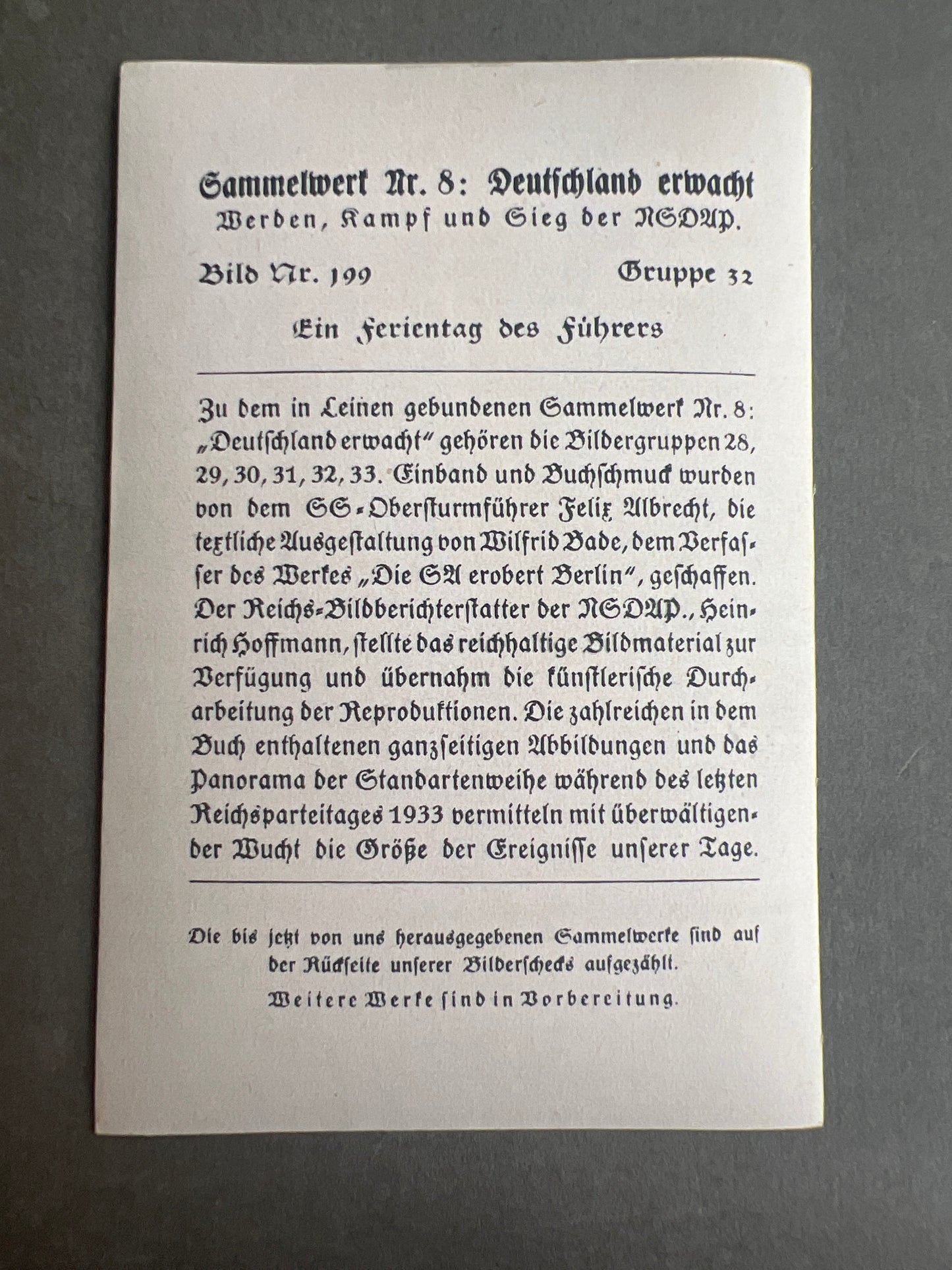 WW2 Tysk "Cigaretten Album" 8*12 Billede. Original.
