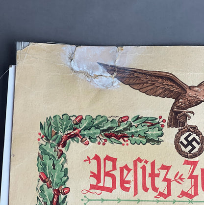 WW2 Tysk Luftwaffe Urkunde. Stor. A3-størrelse. Original.