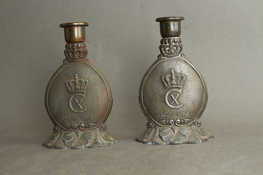 WW2 Dansk Par "Christian d. 10" Erindrings Lysestager. Original.