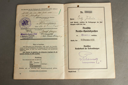 WW2 Tysk DRL Reichssportabzeichen i Bronze Urkunde. Tildelt tidligt, og tildelt af hæren. Original.