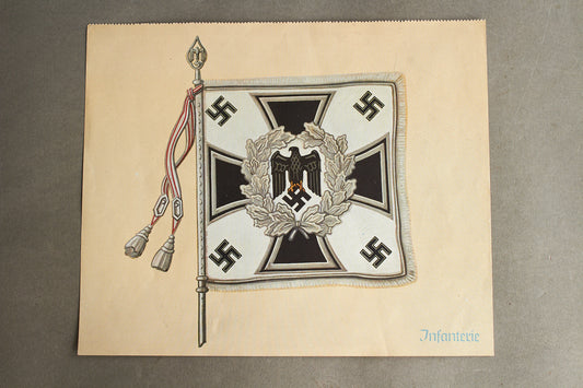 WW2 Tysk Infanterie Standarte Tryk. Lidt mindre end A4 papir. Original.
