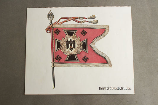 WW2 Tysk "Panzerabwehrtruppe" Standarte Tryk. Lidt mindre end A4 papir. Original.