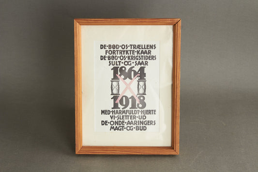 Dansk Valgslogan/Valgplakat fra Genforeningen i 1920 i original ramme. Ses ikke tit. Original.