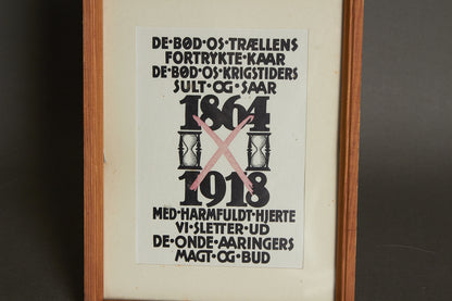 Dansk Valgslogan/Valgplakat fra Genforeningen i 1920 i original ramme. Ses ikke tit. Original.