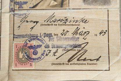 WW2 Tysk "Kennkarte". Pænt udfyldt. Original.