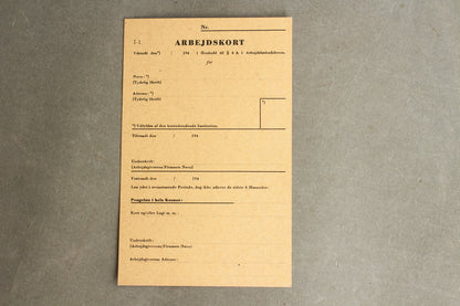 WW2 Dansk Illegalt "Arbejdskort" lavet af Modstandsbevægelsen. Original.