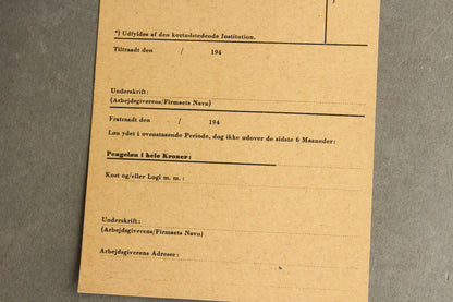 WW2 Dansk Illegalt "Arbejdskort" lavet af Modstandsbevægelsen. Original.