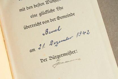 WW2 Tysk Mein Kampf i Bryllupsudgave. Med hilsen fra Borgmesteren. Sjælden. Original.