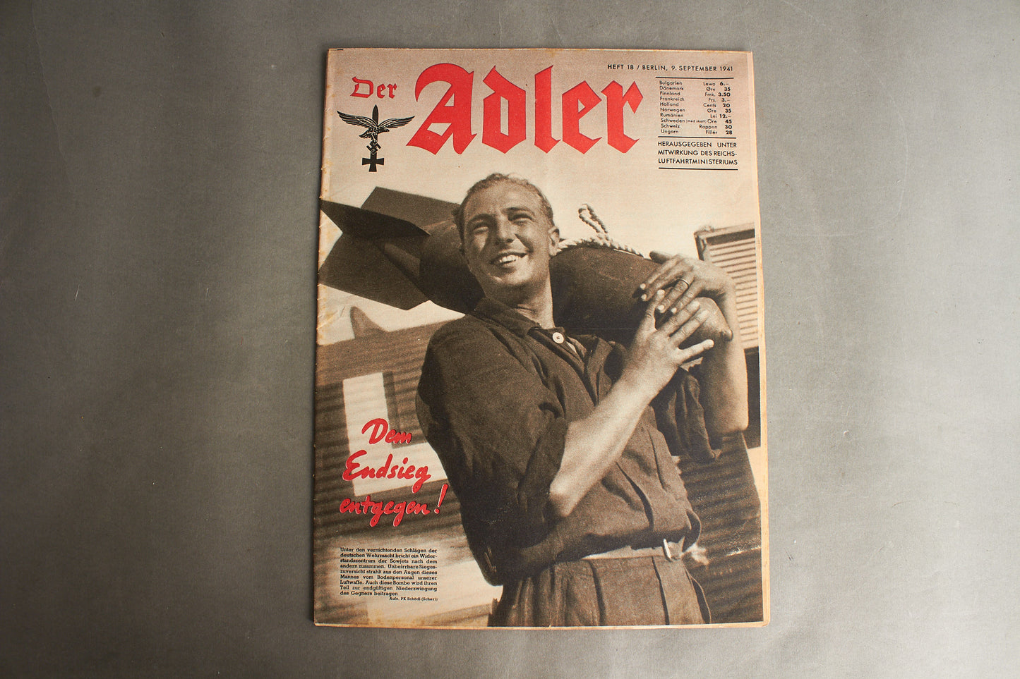 WW2 Tysk Luftwaffe "Der Adler" Blad. Original.