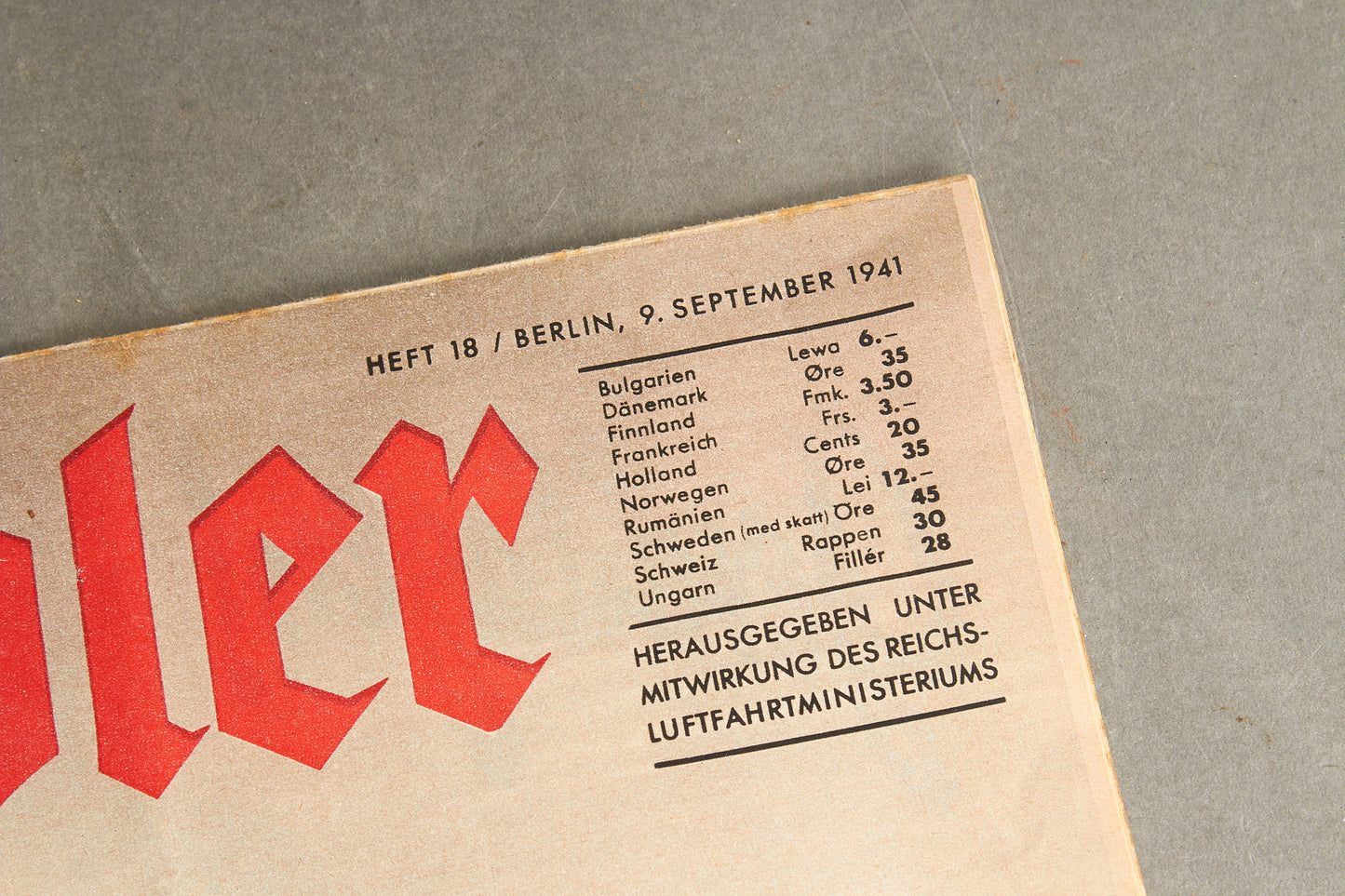 WW2 Tysk Luftwaffe "Der Adler" Blad. Original.